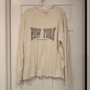 Long sleeve cream crew neck tshirt by top shop